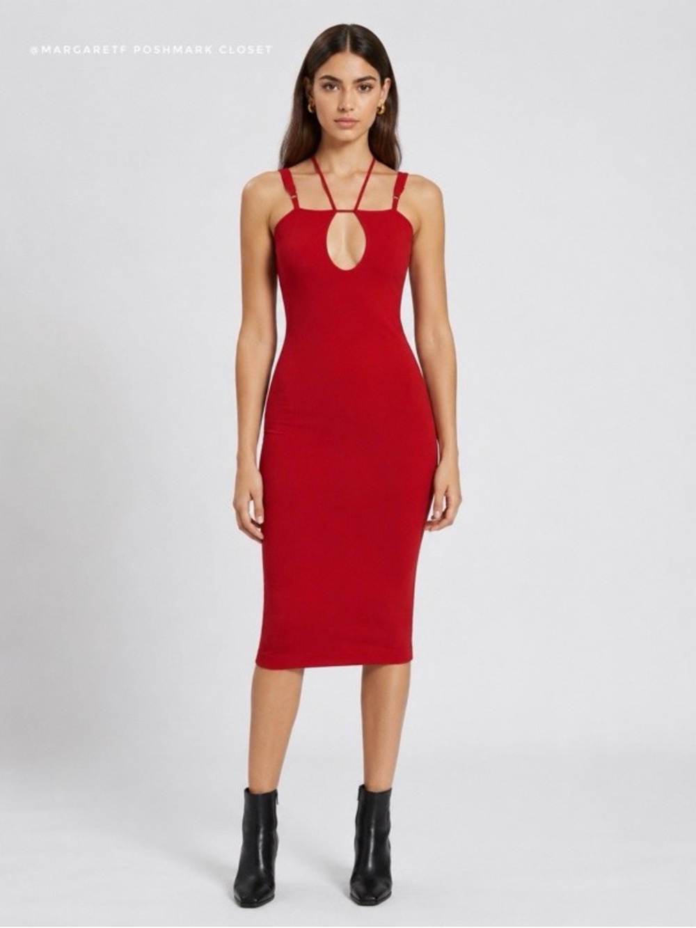 ANDREÁDAMO Designer red midi dress, MADE IN ITALY